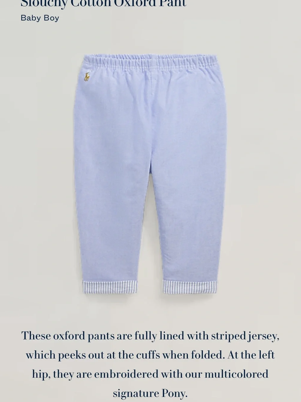 Ralph Lauren Light Blue Pull-On Cotton Kids Pants
